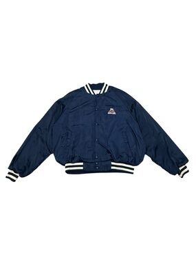 Vintage 1990s Big Mufflers MBA Nylon Jacket Made in USA Navy Snap Front